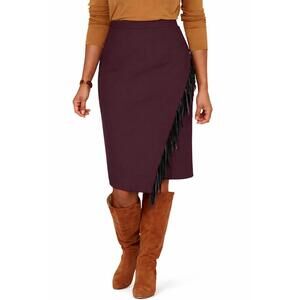 Colleen Lopez Ponte Knit Skirt with Fringe Trim Size Small